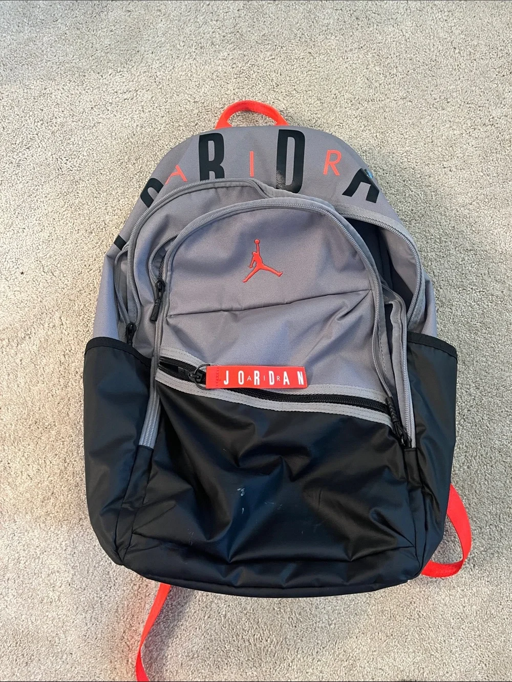 Black, Gray and Neon Orange Jordan Backpack